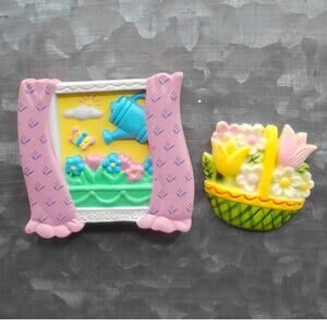 Spring Fridge Magnet Lot Window Watering Flower & Spring Easter Basket